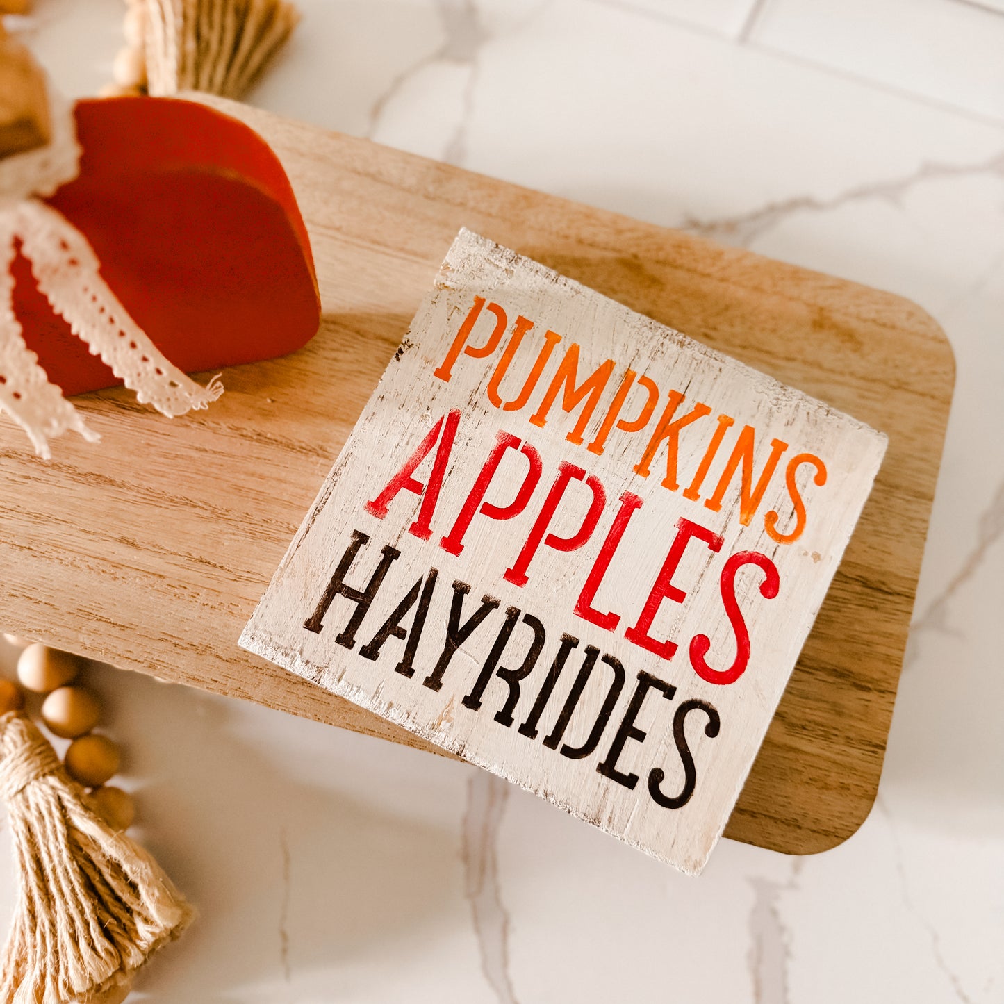 Pumpkins Apples Hayrides Wood Sign