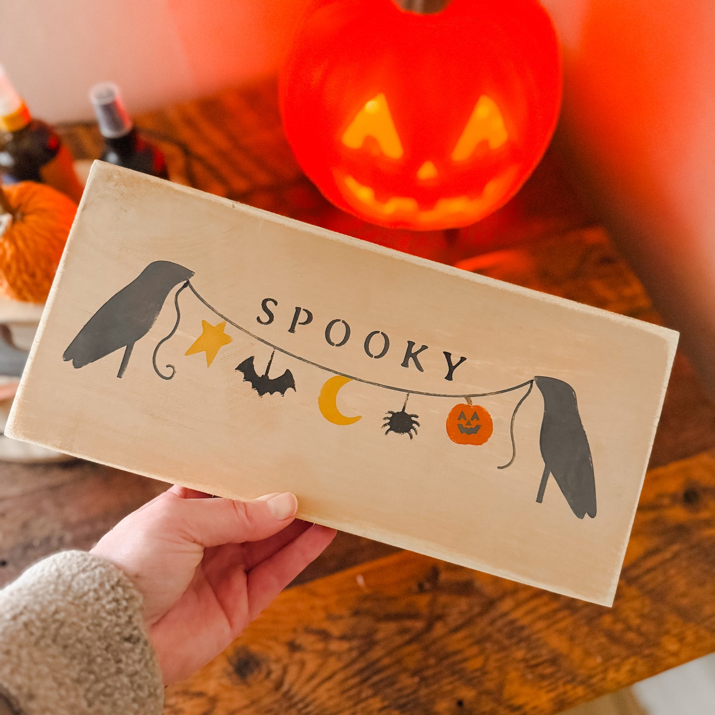 Spooky Crows Wood Sign