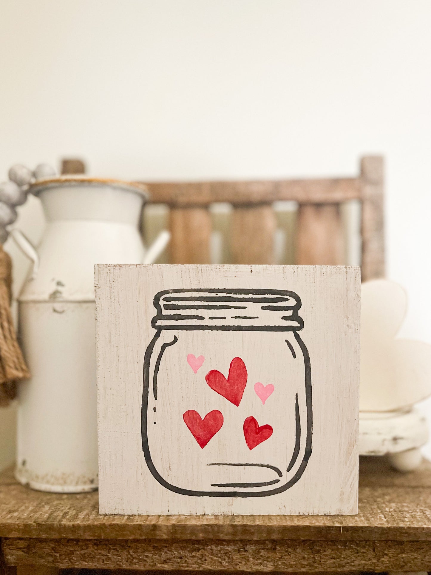 Mason Jar Hearts Wood Sign