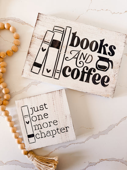 Books And Coffee Wood Sign