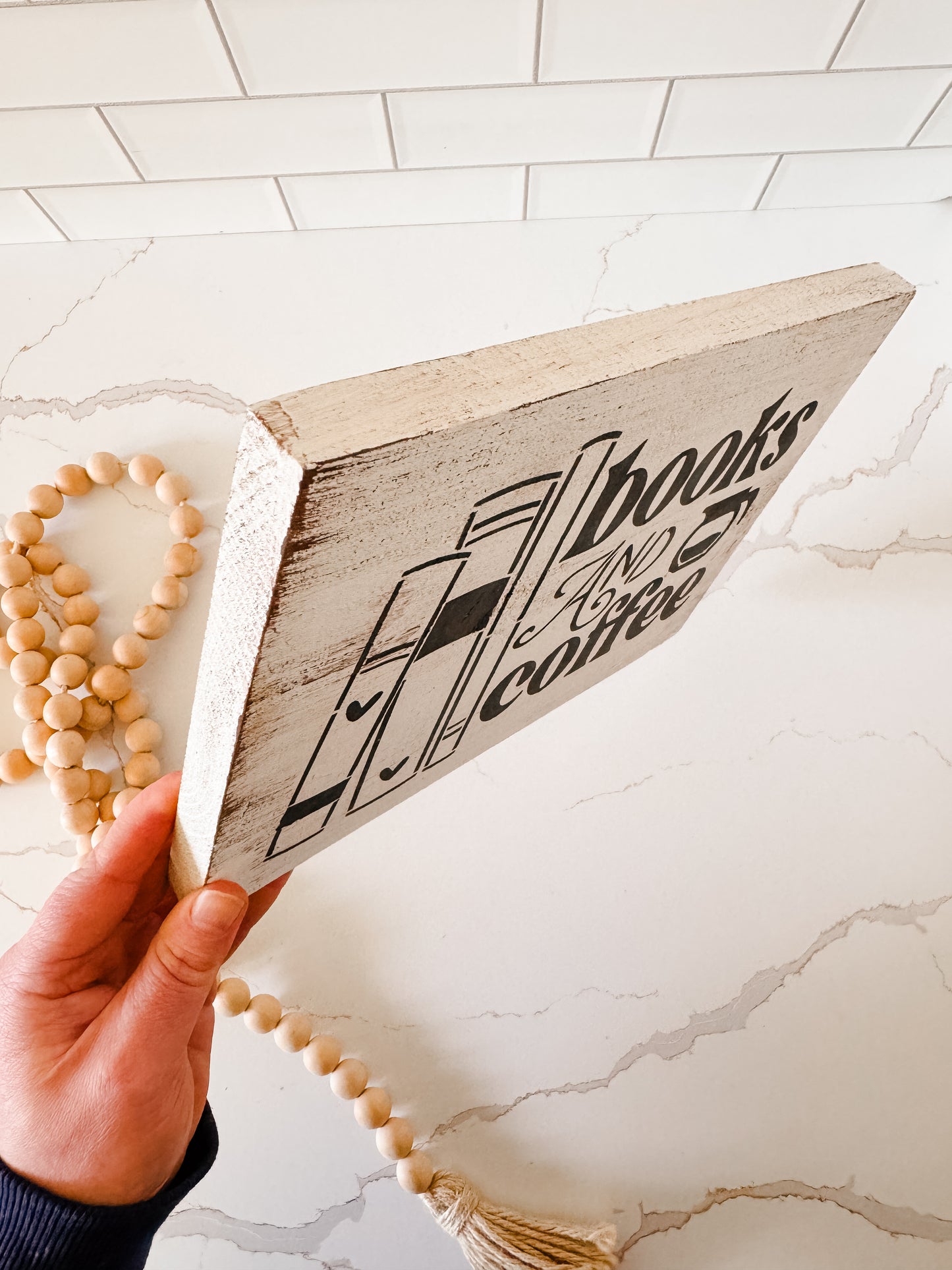 Books And Coffee Wood Sign