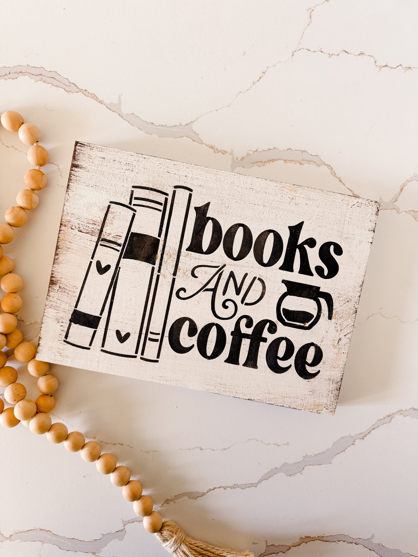 Books And Coffee Wood Sign