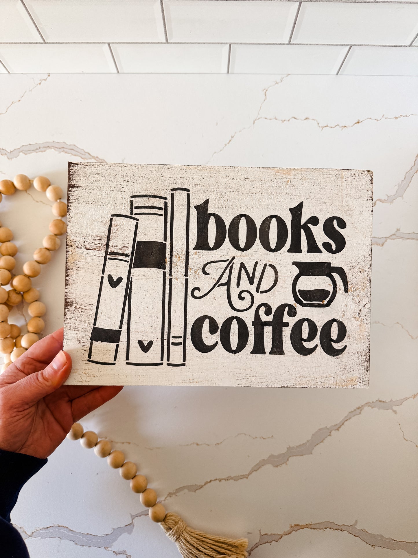 Books And Coffee Wood Sign